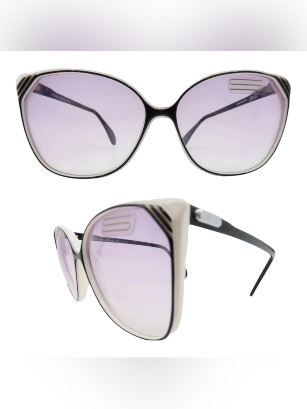 1970’s Silhouette Oversized Sunglasses Color Block Black White, Made‎ in Austria